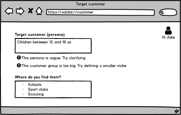 Mockup of customer screen