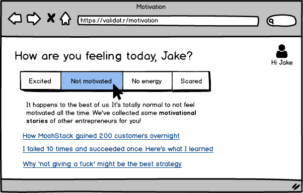 The motivation screen checks how people are feeling today